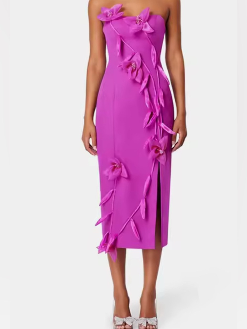 NEW $368 Rosie Pink Floral Appliqué Midi Dress